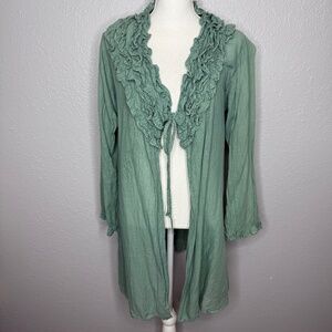 Pre-Owned Women's Seafoam green  Ruffled top swim cover up Large -cp